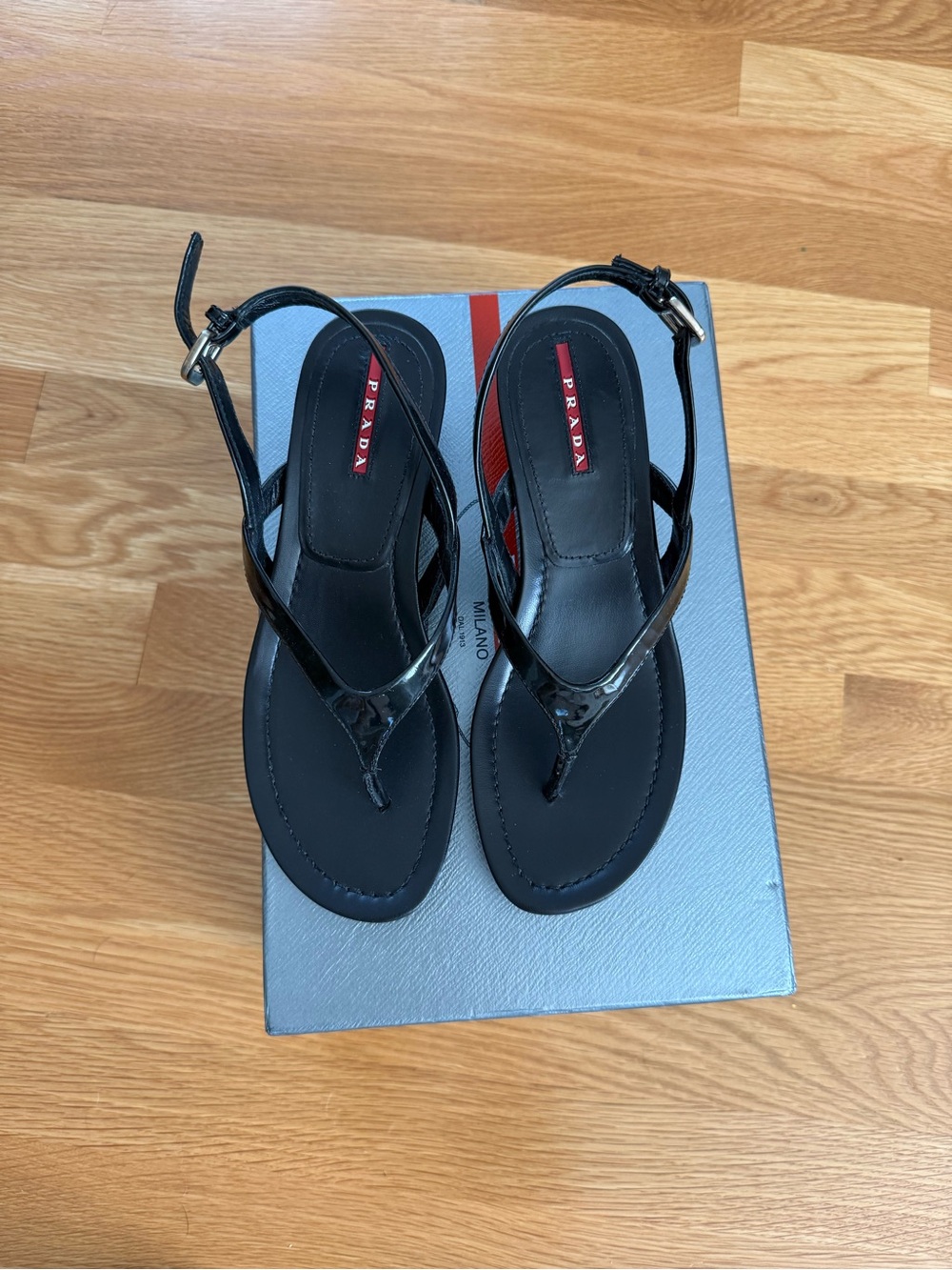 Prada Sport Black Patent Leather Slingback Sandals 6.5M - Picture 2 of 8